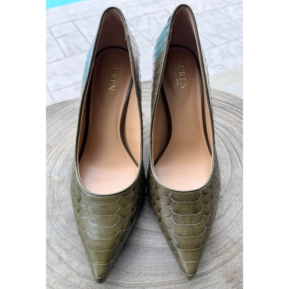 Lauren Ralph Lauren Olive Faux Snakeskin Pumps SZ 8.5 EUC